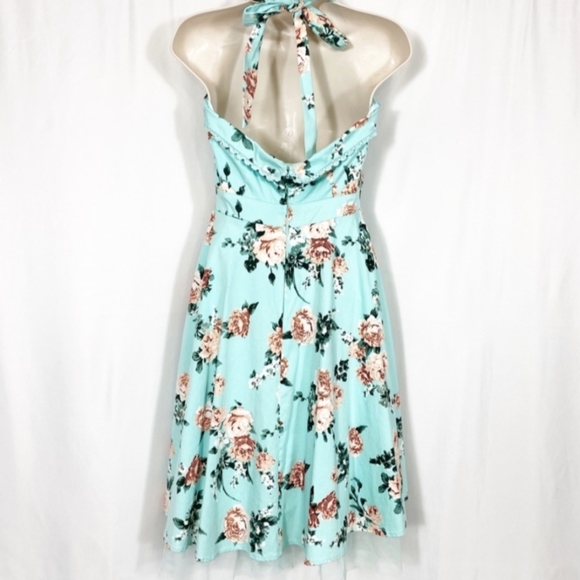 NEW Hot Topic Mint Floral Halter Rockabilly Retro Swing Crinoline Dress Size XL - Picture 5 of 15